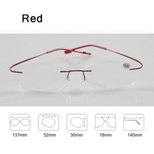Load image into Gallery viewer, Memory Titanium Rimless Reading Glasses Man Women Square Prescription Frameless Eyeglasses +1.0 +2.0 +3.0 +4.0 Diopter Z630