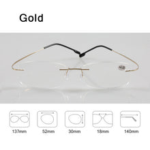 Load image into Gallery viewer, Memory Titanium Rimless Reading Glasses Man Women Square Prescription Frameless Eyeglasses +1.0 +2.0 +3.0 +4.0 Diopter Z630