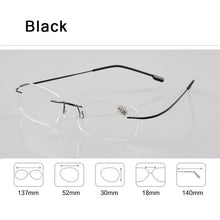 Load image into Gallery viewer, Memory Titanium Rimless Reading Glasses Man Women Square Prescription Frameless Eyeglasses +1.0 +2.0 +3.0 +4.0 Diopter Z630