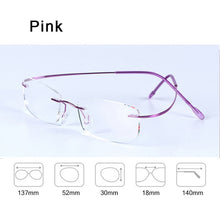 Load image into Gallery viewer, Memory Titanium Rimless Reading Glasses Man Women Square Prescription Frameless Eyeglasses +1.0 +2.0 +3.0 +4.0 Diopter Z630