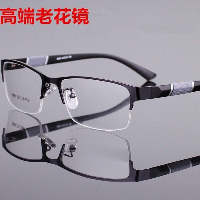 High-end fashionable men's glasses with metal frame and resin are used for glasses with hard wearing lenses for the elderly